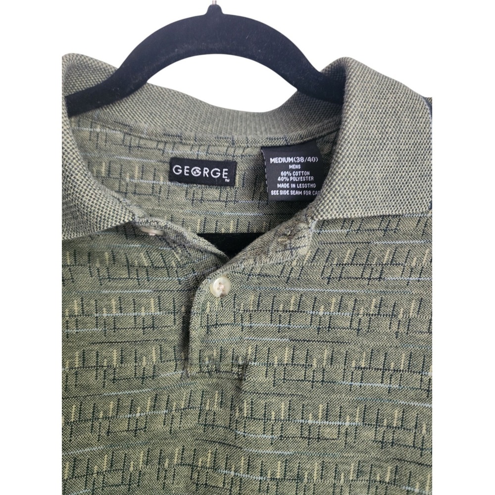 George Mens Mountain Green Textured Long Sleeve Polo Shirt Medium 38-40 636C242